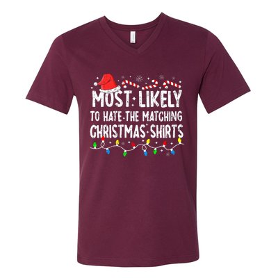 Most Likely To Hate Matching Christmas Family Pajamas Funny V-Neck T-Shirt