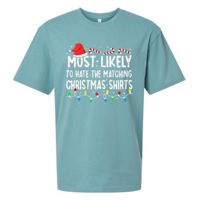 Most Likely To Hate Matching Christmas Family Pajamas Funny Sueded Cloud Jersey T-Shirt