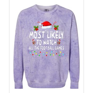 Most Likely To Watch All The Football Games Family Christmas  Colorblast Crewneck Sweatshirt