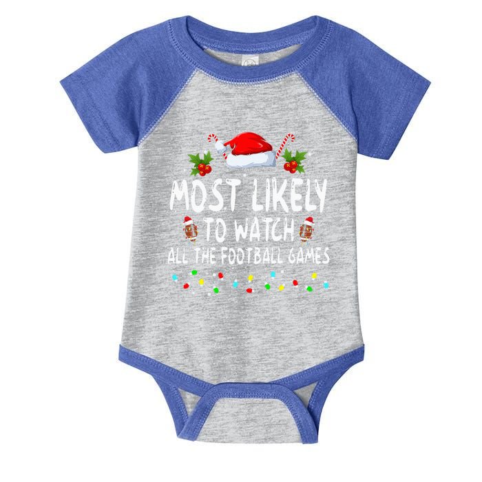 Most Likely To Watch All The Football Games Family Christmas  Infant Baby Jersey Bodysuit