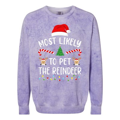 Most Likely To Pet The Reindeer Squad Family Joke Christmas Colorblast Crewneck Sweatshirt