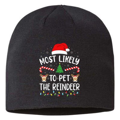 Most Likely To Pet The Reindeer Squad Family Joke Christmas Sustainable Beanie