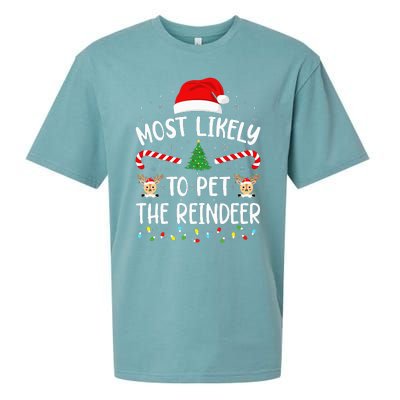 Most Likely To Pet The Reindeer Squad Family Joke Christmas Sueded Cloud Jersey T-Shirt