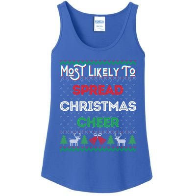 Most Likely To Spread Christmas Cheer Ugly Xmas Sweater Fun Gift Ladies Essential Tank