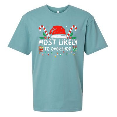 Most Likely To Overshop Shopping Family Crew Christmas Sueded Cloud Jersey T-Shirt