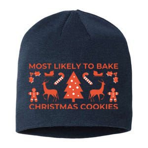 Most Likely To Bake Christmas Cookies Funny Baker Christmas Sustainable Beanie