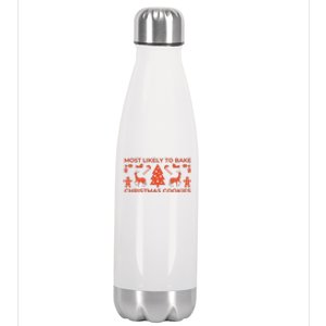 Most Likely To Bake Christmas Cookies Funny Baker Christmas Stainless Steel Insulated Water Bottle