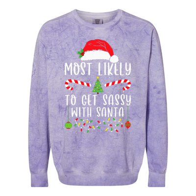 Most Likely To Get Sassy With Santa Christmas Matching Colorblast Crewneck Sweatshirt