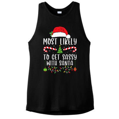 Most Likely To Get Sassy With Santa Christmas Matching Ladies PosiCharge Tri-Blend Wicking Tank