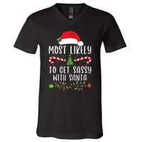 Most Likely To Get Sassy With Santa Christmas Matching V-Neck T-Shirt