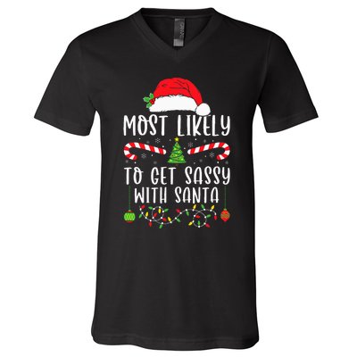 Most Likely To Get Sassy With Santa Christmas Matching V-Neck T-Shirt