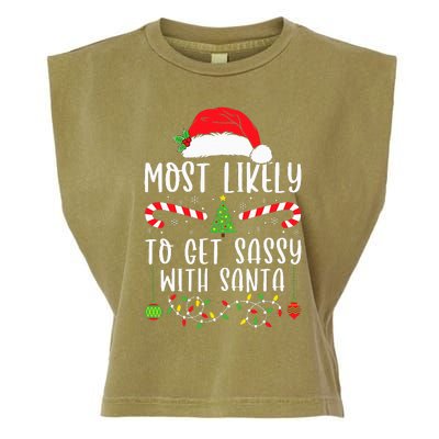 Most Likely To Get Sassy With Santa Christmas Matching Garment-Dyed Women's Muscle Tee