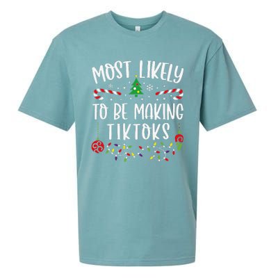 Most Likely To Be Making Tiktoks Funny Christmas Family Matching Cute Christma Sueded Cloud Jersey T-Shirt