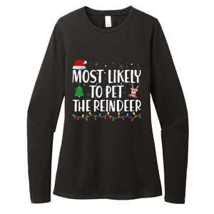 Most Likely To Pet The Reindeer Family Matching Christmas Womens CVC Long Sleeve Shirt