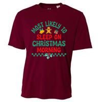 Most Likely To Sleep On Christmas Morning Christmas Pajamas Cooling Performance Crew T-Shirt