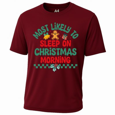 Most Likely To Sleep On Christmas Morning Christmas Pajamas Cooling Performance Crew T-Shirt