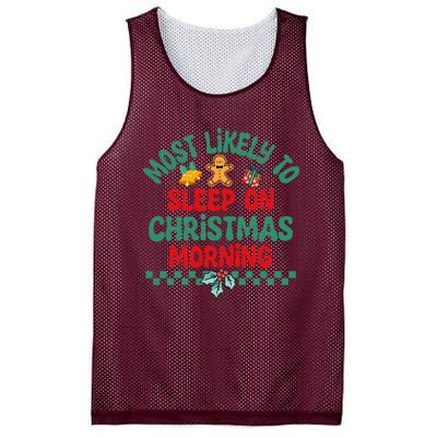 Most Likely To Sleep On Christmas Morning Christmas Pajamas Mesh Reversible Basketball Jersey Tank