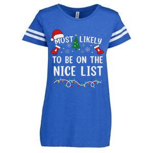 Most Likely To Be On The Nice List Matching Christmas Enza Ladies Jersey Football T-Shirt