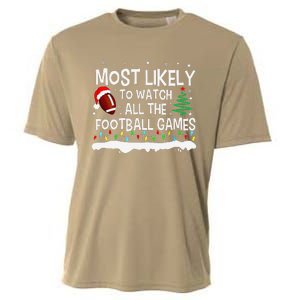 Most Likely To Watch All Football Games Christmas Cooling Performance Crew T-Shirt