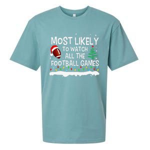 Most Likely To Watch All Football Games Christmas Sueded Cloud Jersey T-Shirt