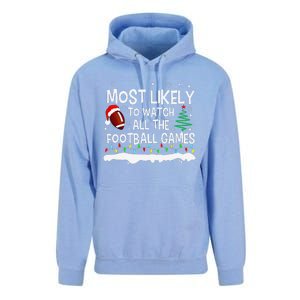 Most Likely To Watch All Football Games Christmas Unisex Surf Hoodie