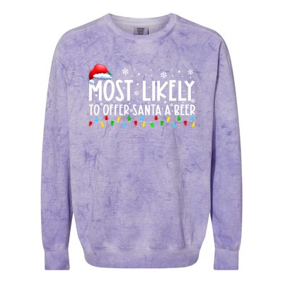 Most Likely To Offer Santa A Beer Funny Christmas Colorblast Crewneck Sweatshirt