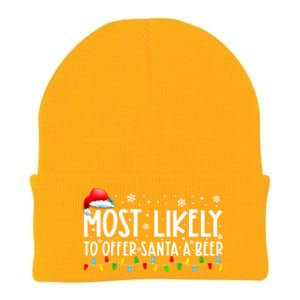 Most Likely To Offer Santa A Beer Funny Christmas Knit Cap Winter Beanie