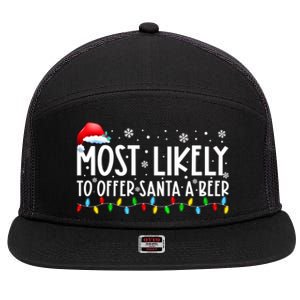 Most Likely To Offer Santa A Beer Funny Christmas 7 Panel Mesh Trucker Snapback Hat