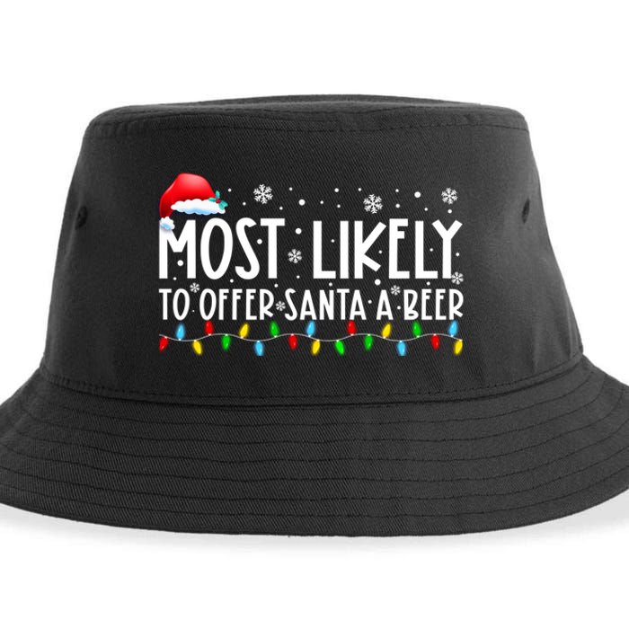 Most Likely To Offer Santa A Beer Funny Christmas Sustainable Bucket Hat