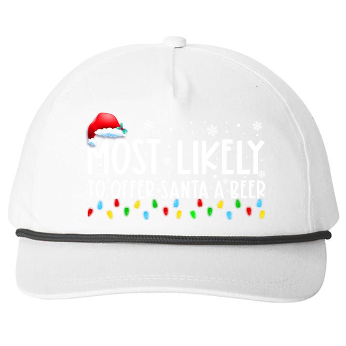 Most Likely To Offer Santa A Beer Funny Christmas Snapback Five-Panel Rope Hat