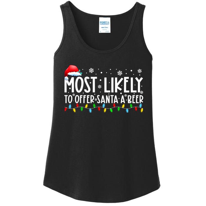 Most Likely To Offer Santa A Beer Funny Christmas Ladies Essential Tank