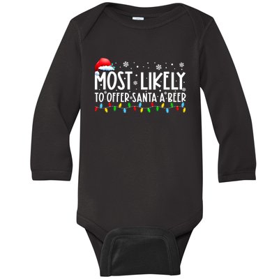 Most Likely To Offer Santa A Beer Funny Christmas Baby Long Sleeve Bodysuit