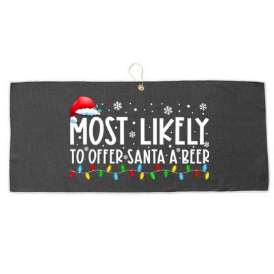 Most Likely To Offer Santa A Beer Funny Christmas Large Microfiber Waffle Golf Towel