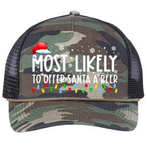 Most Likely To Offer Santa A Beer Funny Christmas Retro Rope Trucker Hat Cap