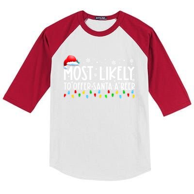 Most Likely To Offer Santa A Beer Funny Christmas Kids Colorblock Raglan Jersey