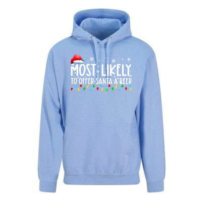 Most Likely To Offer Santa A Beer Funny Christmas Unisex Surf Hoodie