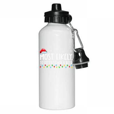 Most Likely To Offer Santa A Beer Funny Christmas Aluminum Water Bottle