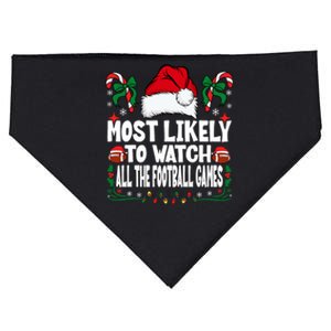 Most Likely To Watch All The Football Games Christmas Family USA-Made Doggie Bandana