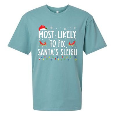 Most Likely To Fix Santa Sleigh Christmas Believe Santa Sueded Cloud Jersey T-Shirt