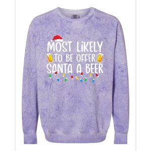 Most Likely To Offer Santa A Beer Funny Drinking Christmas Colorblast Crewneck Sweatshirt