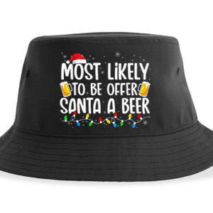 Most Likely To Offer Santa A Beer Funny Drinking Christmas Sustainable Bucket Hat