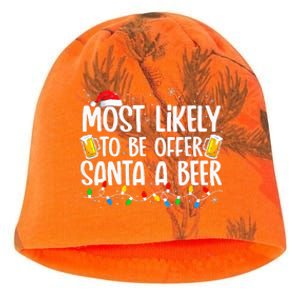 Most Likely To Offer Santa A Beer Funny Drinking Christmas Kati - Camo Knit Beanie