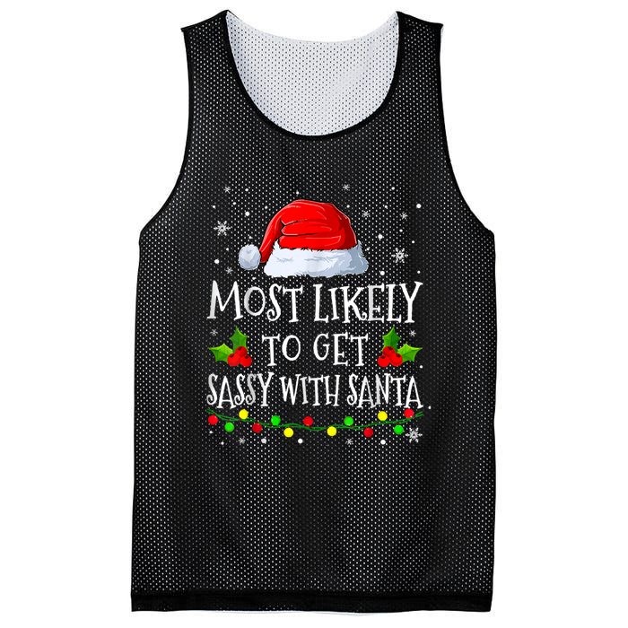 Most Likely To Get Sassy With Santa Matching Christmas Mesh Reversible Basketball Jersey Tank