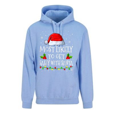 Most Likely To Get Sassy With Santa Matching Christmas Unisex Surf Hoodie