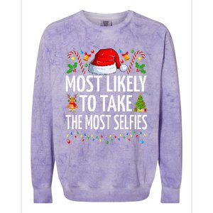 Most Likely To Take The Most Selfies Funny Family Christmas Colorblast Crewneck Sweatshirt