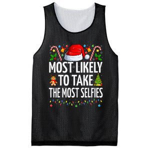 Most Likely To Take The Most Selfies Funny Family Christmas Mesh Reversible Basketball Jersey Tank