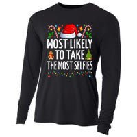 Most Likely To Take The Most Selfies Funny Family Christmas Cooling Performance Long Sleeve Crew