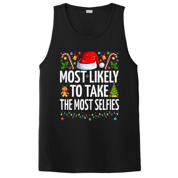 Most Likely To Take The Most Selfies Funny Family Christmas PosiCharge Competitor Tank