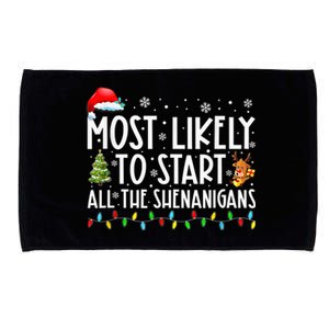 Most Likely To Start All The Shenanigans Family Xmas Holiday Microfiber Hand Towel