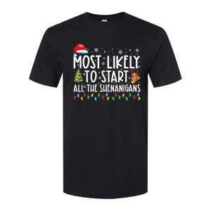 Most Likely To Start All The Shenanigans Family Xmas Holiday Softstyle CVC T-Shirt